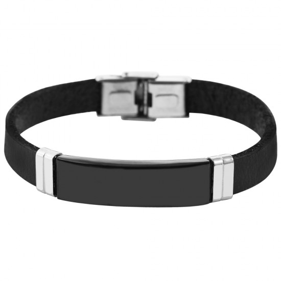 ΒΡΑΧΙΟΛΙ AΚΖENT ΑΠΟ ΠΡΑΓΜΑΤΙΚΟ ΔΕΡΜΑ ΜΕ ΠΛΑΚΑ ΧΑΡΑΞΗΣ ΑΠΟ ΑΝΟΞΕΙΔΩΤΟ ΑΤΣΑΛΙ, ΜΑΥΡΟ 5040231-001