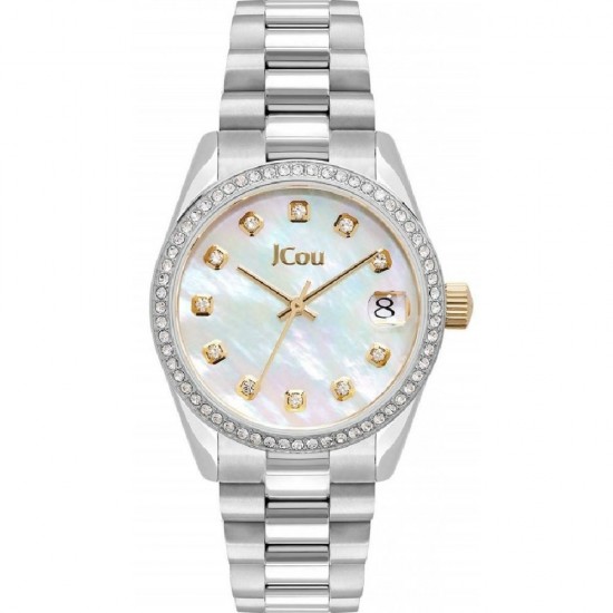 Ρολόι JCou Gliss με ασημί μπρασελέ και ημερομηνία JU19060-2