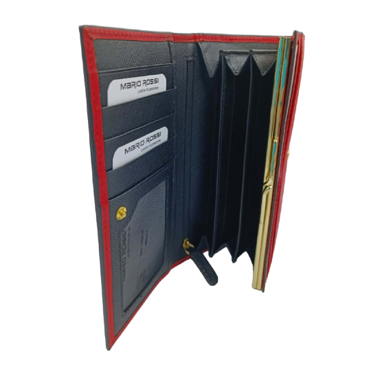 MARIO ROSSI ΓΥΝΑΙΚΕΙΟ ΠΟΡΤΟΦΟΛΙ ΑΠΟ ΓΝΗΣΙΟ ΔΕΡΜΑ ΣΕ ΚΟΚΚΙΝΟ-ΜΑΥΡΟ ΧΡΩΜΑ 1680155RD/BLK