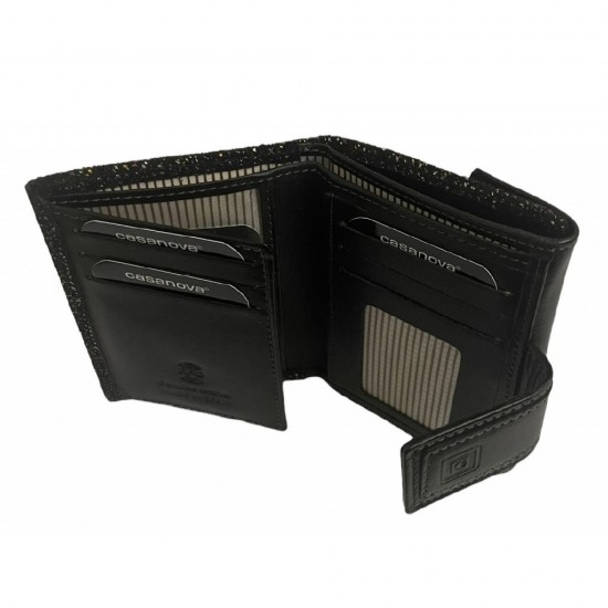 CASANOVA 30022 ΓΥΝΑΙΚΕΙΟ ΔΕΡΜΑΤΙΝΟ ΠΟΡΤΟΦΟΛΙ ΜΑΥΡΟ ΑΞΕΣΟΥΑΡ
